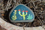 Painted Rock Desert, Cactus Rock, Grey Cactus Garden, Hand Painted Rock Art, Southwestern Decor