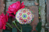 Rainbow Mandala Stone, Hand Painted Rock, Boho Decor, Jewel Drop Mandala, Painted Rock