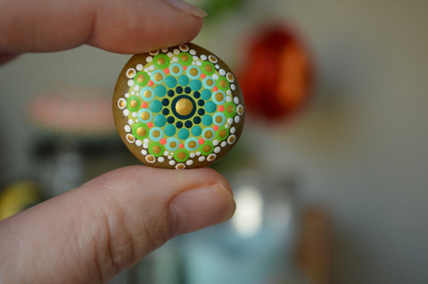 Green Fridge Magnet, Painted Rock Magnet, Mini Mandala Magnet, Refrigerator Magnet