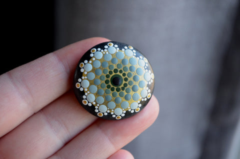 Small Mandala Stone, Hand Painted Rock, Mini Mandala, hisOpal Rocks, Gift for Her, Grey