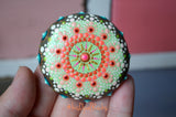 Small Mandala Stone, Bohemian Decor, Hand Painted Rock, Boho Gift, Orange Mandala