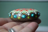Small Mandala Stone, Bohemian Decor, Hand Painted Rock, Boho Gift, Orange Mandala