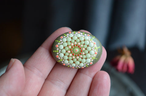 Prayer Rock, Small Mandala Stone, Hand Painted Rock, Boho Decor Art, Small Gift Item