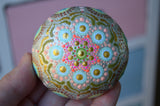 Hand Painted Rock, Soft Mandala Stone, Jewel Drop Mandala, Mandala Art, Boho Decor, Wedding Gift