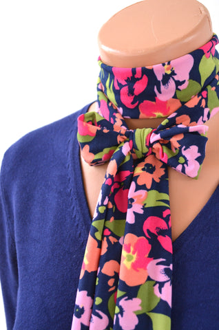 Womens Neck Tie Floral Print Necktie Neck Scarf Lightweight Scarf Hair Tie Ascot Tie Posies Print