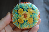 Teal Sun Mandala, Hand Painted Rock, Mandala Stone, Mandala Paperweight, Gift for Her