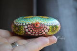 Teal Sun Mandala, Hand Painted Rock, Mandala Stone, Mandala Paperweight, Gift for Her