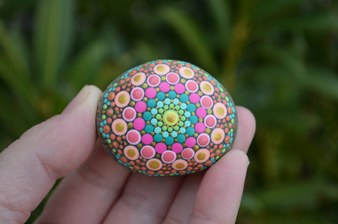 Small Mandala Stone, Painted Rock, Mandala Rock, Hand Painted Rock, Beach Mandala