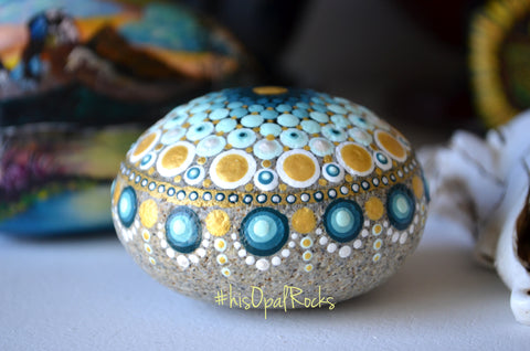 Teal Mandala Stone, New Mommy Gift, Baby Shower Boy, Hand Painted Rock, Meditation Stone, Boho