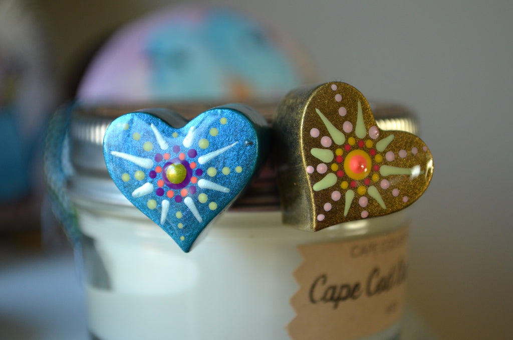 Cute Fridge Magnets, Hand Painted Mandala Magnets, 2 Refrigerator Magnets, Candy Hearts