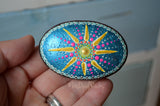 Hand Painted Rock, Desktop Decor, Teal Sunburst, Paperweight, Housewarming Gift, Gift for Her