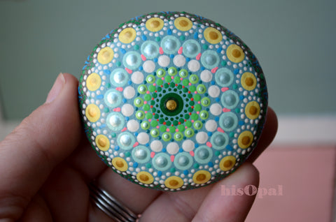 Teal Mandala Stone, New Mommy Gift, Baby Shower, Hand Painted Rock, Mandala Decor