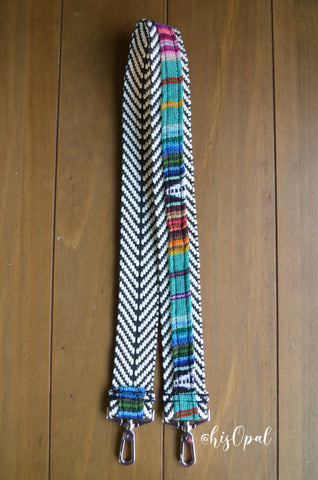 Hand Made Purse Strap, "Baja" Black and White Back, Over the Shoulder Strap 34.5 inches