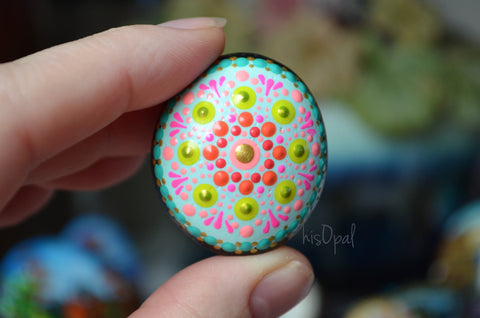 Tiny Mandala Stone, Painted Rock, Jewel Drop Mandala, Hand Painted Rock