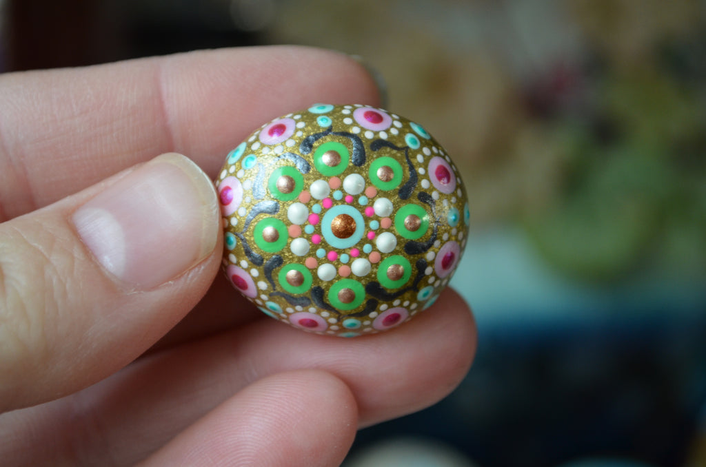 Tiny Mandala Stone, Hand Painted Rock, Mini Mandala, hisOpal Rocks, Gift for Her