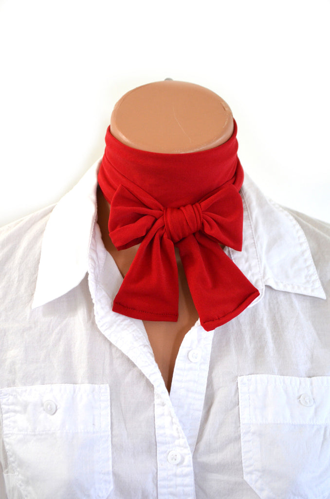 True Red Scarf Women's Neck Tie Lightweight Scarf Hair Tie Red Sash Belt Christmas Necktie hisOpal Red Scarf Cravat Unisex Holiday Tie - hisOpal Swimwear - 1