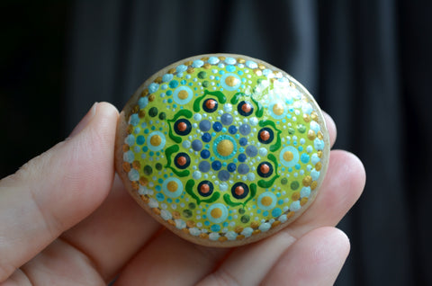 Small Mandala Stone, Bohemian Decor, Hand Painted Rock, Meditation Stone, Boho Gift