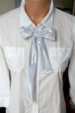 Metallic White Silver Scarf Women's Neck Tie Lightweight Layering Scarf Unisex Neck Bow