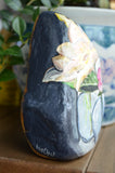 Hand Painted Rock, Desktop Decor, Painted Rock Art, Flower Decor Art, Paperweight