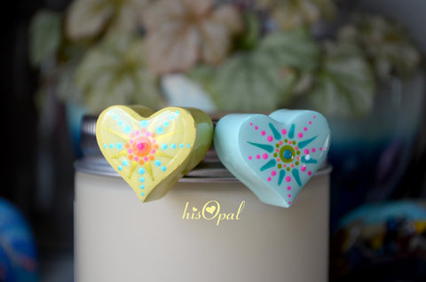 Cute Fridge Magnets, Hand Painted Mandala Magnets, 2 Refrigerator Magnets, Candy Hearts