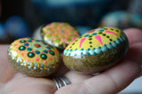 Cute Fridge Magnets, Hand Painted Rock, Yellow Mandala Magnets, 3 Refrigerator Magnets
