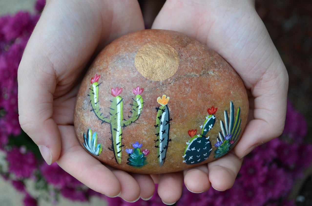 cactus painted rock art